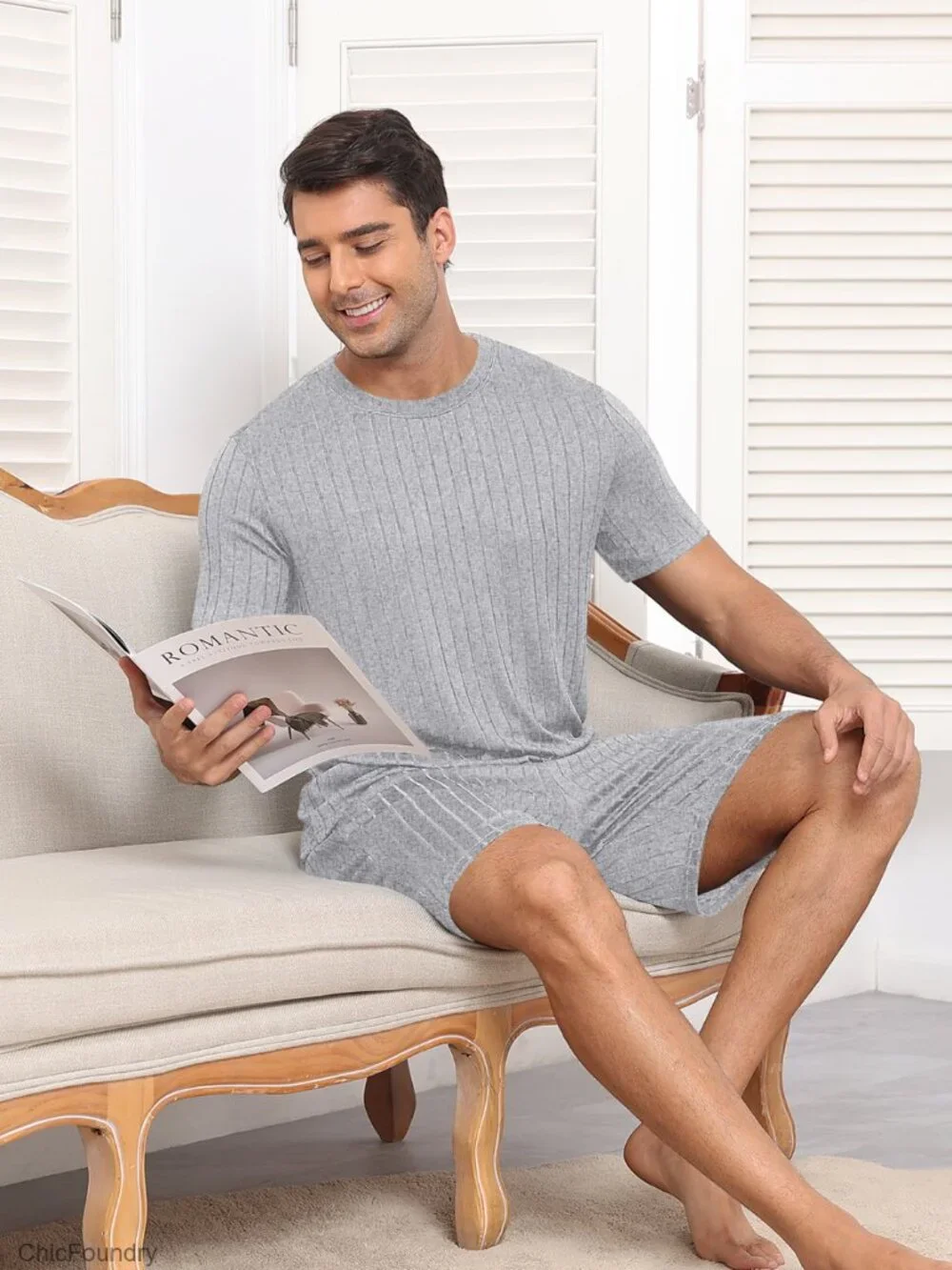 Men's Knit Pajama Set, 2 Piece Crewneck Tee & Shorts, Lightweight Stretch